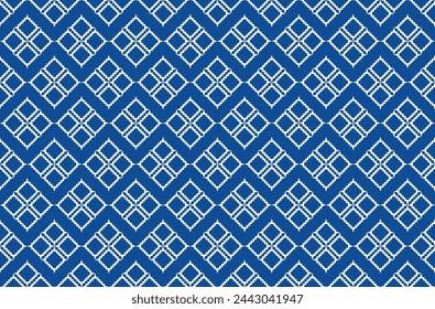 Hermoso fondo geométrico de color índigo. Tela y patrón textil. Diseño de impresión. Diseño gráfico. Patrón vectorial. Patrón geométrico. Patrón de tela sin costuras. Tejido azul. Repitiendo textil.  