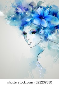 Beautiful individual woman with abstract design natural floral elements