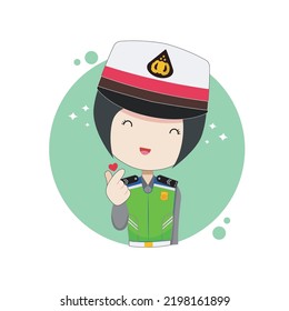 Beautiful Indonesian Police Woman Cartoon Vector