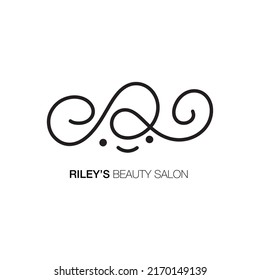the beautiful initial letter R in incredibly modern and classy style, elegant curve letter R logo template hair shape and happy face, perfect for a high-end beauty or salon brand personality