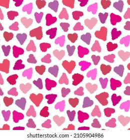 Beautiful ink multicolored hearts isolated on white background. Cute seamless pattern. Vector simple flat graphic hand drawn illustration. Texture.