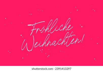 Beautiful inscription - Merry Christmas in German. Calligraphy - Frohliche Weihnachten! Lettering. Drawn with a brush by hand. Christmas poster. Vector illustration on a red background.