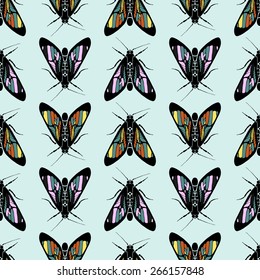 Beautiful insect moth seamless pattern - vector