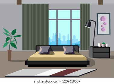 Beautiful interior design of the luxurious room. Loft interior. Vector illustration