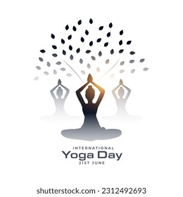 beautiful international yoga day background with artistic tree design vector