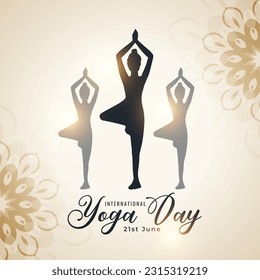 beautiful international yoga day background with women silhouette vector