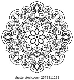 beautiful and intricate floral mandala design for coloring book , mandala art for henna design and wall art
