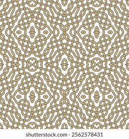 Beautiful intricate lines and curves celtic style grid seamless pattern. Colorful ornamental celtic knots vector background. Repeat tribal ethnic elegant ornaments. Endless texture. For fabric, print.