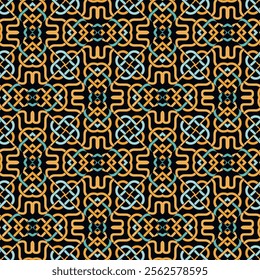 Beautiful intricate lines and curves celtic style grid seamless pattern. Colorful ornamental celtic knots vector background. Repeat tribal ethnic elegant ornaments. Endless texture. For fabric, print.