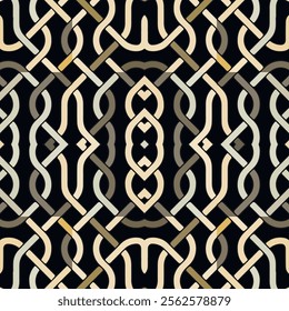 Beautiful intricate lines and curves celtic style grid seamless pattern. Colorful ornamental celtic knots vector background. Repeat tribal ethnic elegant ornaments. Endless texture. For fabric, print.