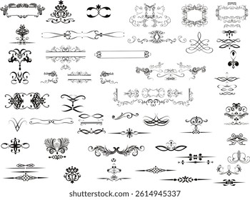 "Beautiful and intricate ornament and decorative vector illustrations, featuring a variety of elegant flourishes, swirls, and ornamental patterns. These designs are ideal for adding a touch of sophist