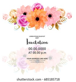 Hermoso diseño de tarjetas de invitación con decoración de coloridas flores acuáticas.