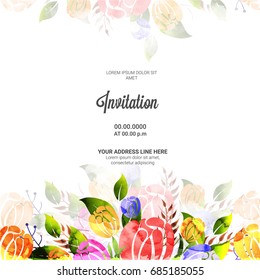 Beautiful Invitation Card design decorated with colorful flowers.