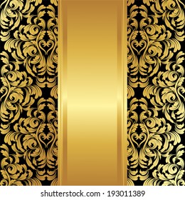 beautiful invitation card with design elements. seamless damask background and a place for text. vector golden ornament