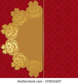 beautiful invitation card with design elements. seamless damask background and a place for text. vector golden ornament