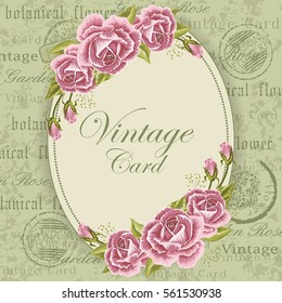 Beautiful invitation card with flowers. Vintage postcard background. Vector illustration.