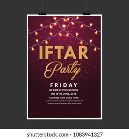 Una hermosa tarjeta de invitación y volante para la celebración y fiesta de la cena iftar.