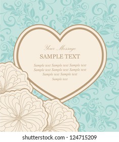 Beautiful invitation card with heart and floral elements.