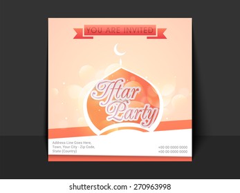 Beautiful invitation card with mosque for Iftar party celebration of holy month Ramadan Kareem.