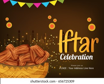 Beautiful Invitation Card Of Ramadan Kareem Iftar Celebration Party Background.