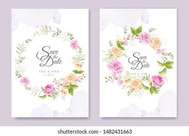 beautiful invitation card template with colourful floral and leaves