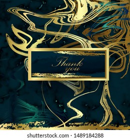 Beautiful invitation with golden ebru and   dark marble texture