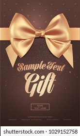 Beautiful invitation or greeting card with golden bow. Valentine's day card. Vector illustration