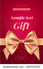 Beautiful invitation or greeting card with golden bow. Valentine's day card. Vector illustration