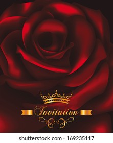 Beautiful invitation post card with red rose on the background