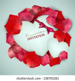 Beautiful invitation with rose petals