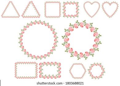 Beautiful invitation template with pink rose flower frame. Vintage ornament set. Vector illustration. Wedding fashion collection.