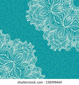 Beautiful invitation.  Vector background with a round ornament on seamless blue background with small paisley. 