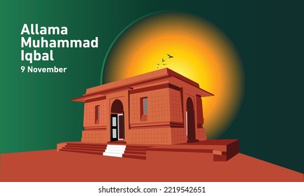 Beautiful Iqbal Tomb Sketch Vector With Beautiful Background