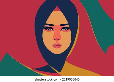 Beautiful Iranian woman with proud look in hijab. For the freedom of women in Iran