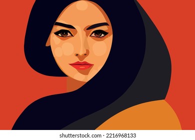 A beautiful Iranian woman wearing a hijab with a look of hope