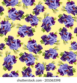 Beautiful iris seamless pattern on yellow background vector