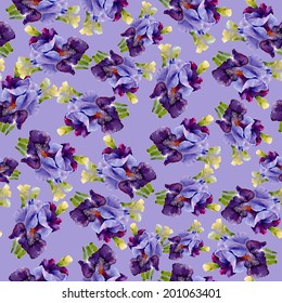 Beautiful iris seamless pattern on violet background vector