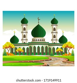 Beautiful Islamic Mosque Buildings Cartoon Vector Illustration Isolated