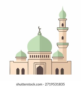 Beautiful Islamic Mosque Vector Illustration with Dome and Minaret, Islamic Architecture Design for Ramadan, Eid, or Religious Background Decoration.