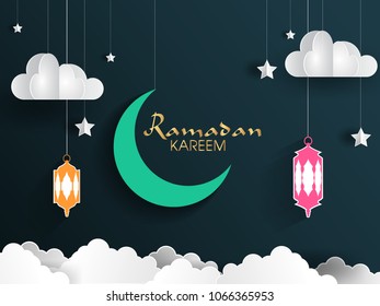 beautiful islamic paper design eid mubrak, ramadan kareem festival greeting