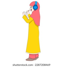 beautiful Islamic woman is learning to take notes. vector design illustration art
