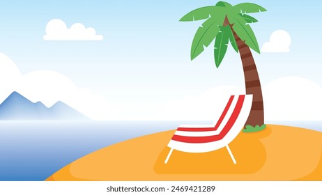 Beautiful island landscape with lounge chair and palm tree. vector illustration