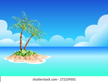 beautiful island, sea and blue sky with coconut palm tree vector design, polygon art