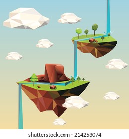 Beautiful islands floating in the sky. Vector Illustration.