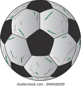 Beautiful isolated classic black and white soccer or football ball design vector illustration with scratches, wear or signs of use, leather texture and shades