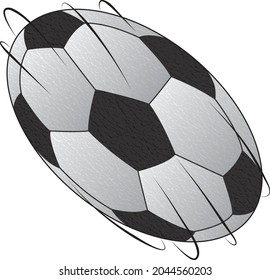 Beautiful isolated classic black and white soccer or football ball design vector illustration in motion or moving in the air with leather texture and shades