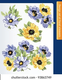 Beautiful isolated flowers on the white background. Big floral collection of color design elements.