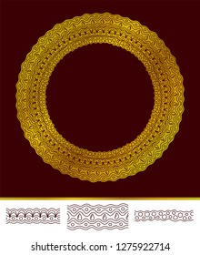 Beautiful isolated golden round pattern and seamless brushes