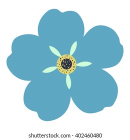 Beautiful isolated and hand drawn flower with light blue petals and dotted stamens from the top view on white background - Eps10 Vector graphics and illustration