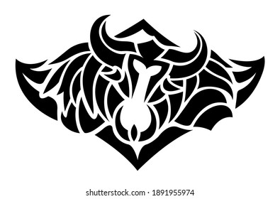 Hermosa aislada en el fondo blanco, ilustración de un tatuaje tribal con casco de avistamiento con cuerno